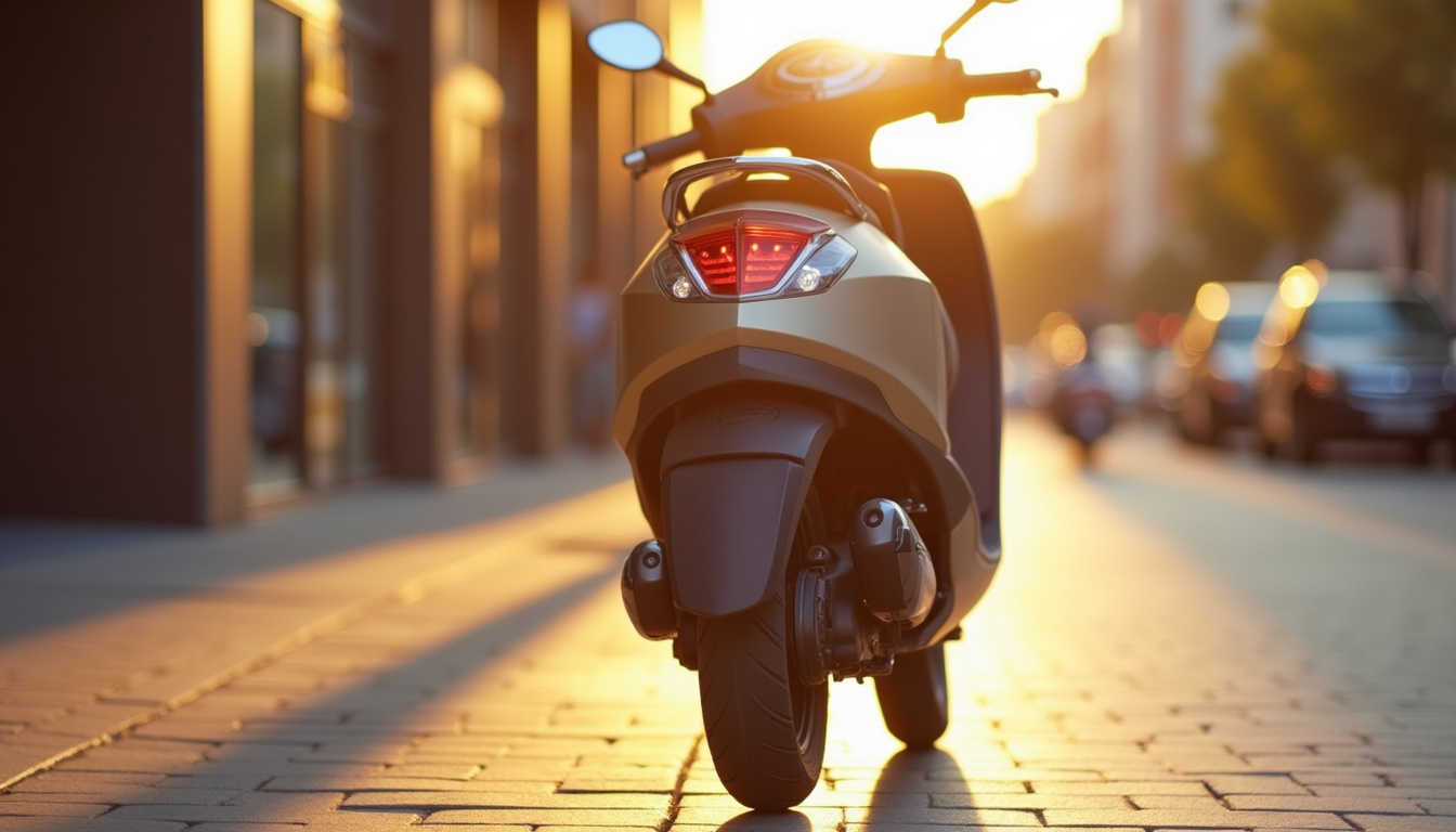 Vue arrière du Peugeot Kisbee, montrant le feu arrière, le garde-boue et la selle