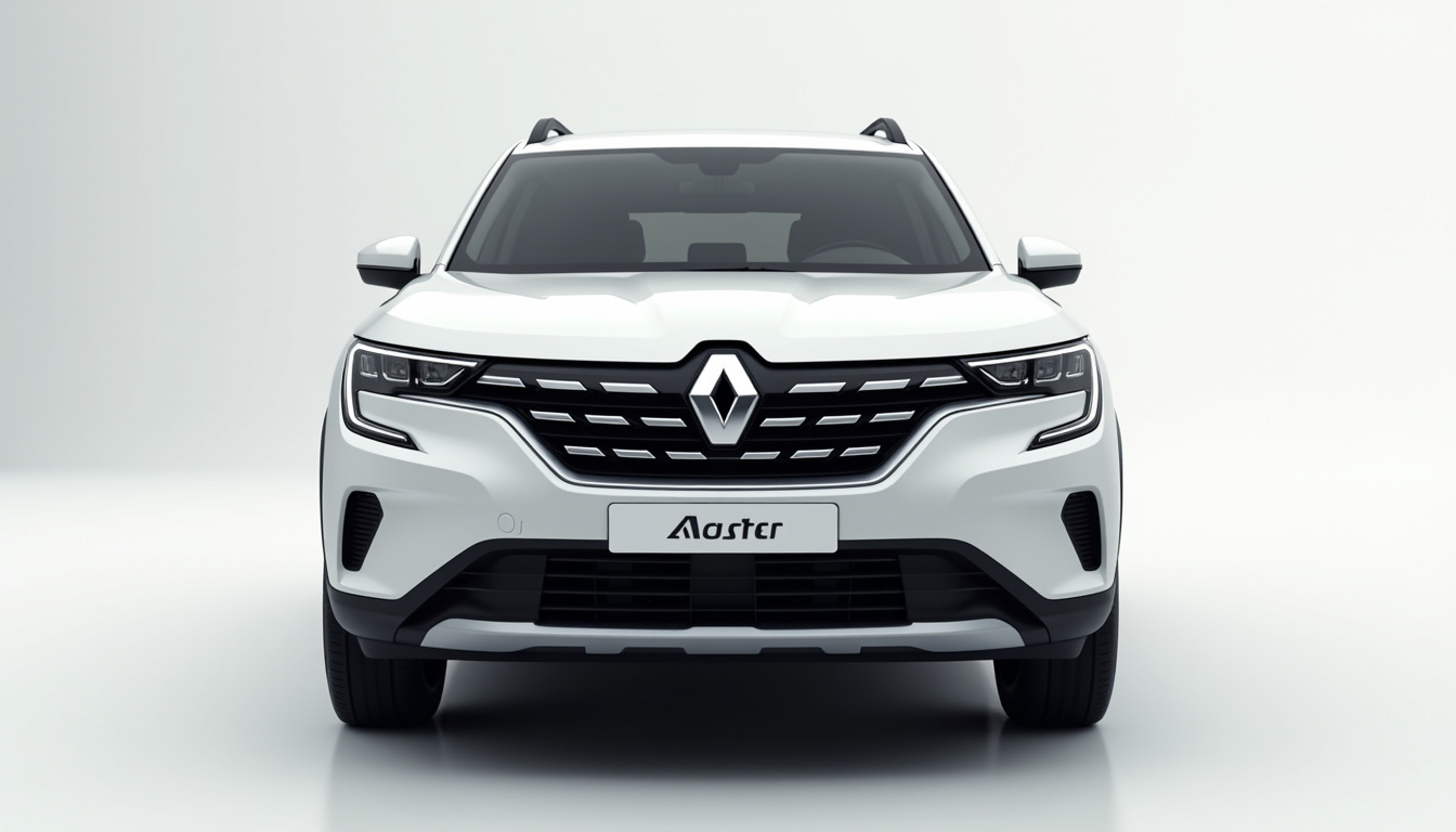 Vue de face du Renault Austral restylé en 2026, montrant les nouvelles signatures lumineuses et la calandre remaniée