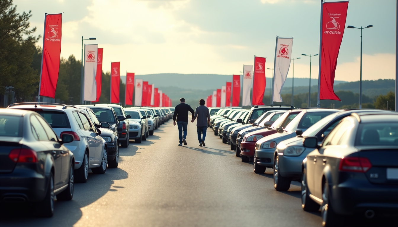 Vue d'un site de vente aux enchères automobile à Toulouse avec véhicules exposés