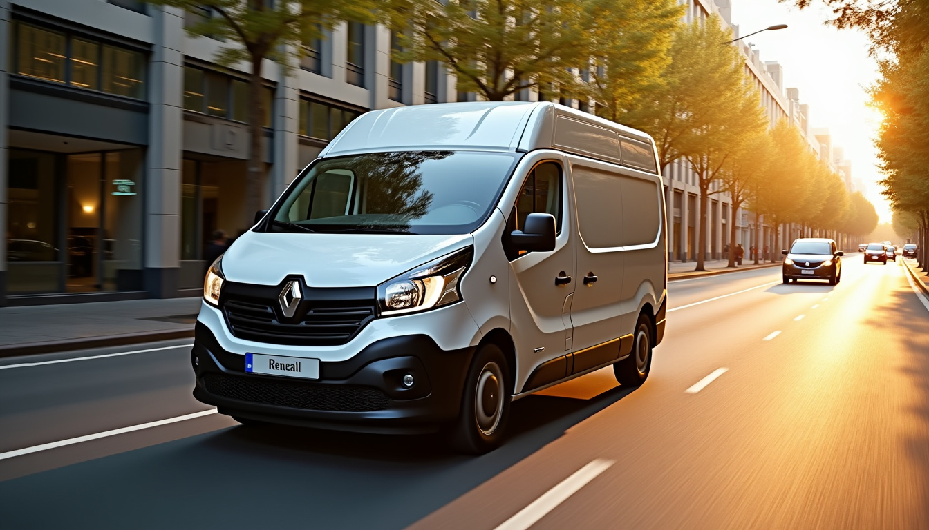 Vue extérieure du Renault Trafic III en version fourgon sur une route urbaine