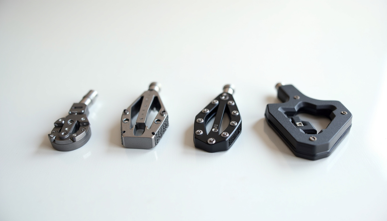 Comparaison visuelle des différents types de repose-pieds moto: standard, sportif, cross, touring