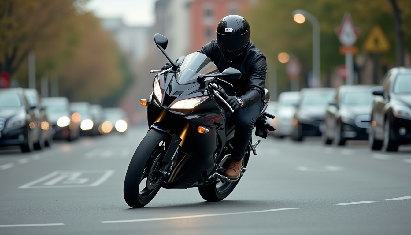 Conduite de la moto Suzuki GSX-R125 dans un environnement urbain en journée