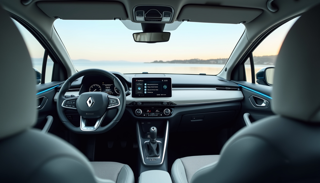 Intérieur moderne et design de la Renault 5 E-Tech électrique avec écran numérique et sièges en tissu technique