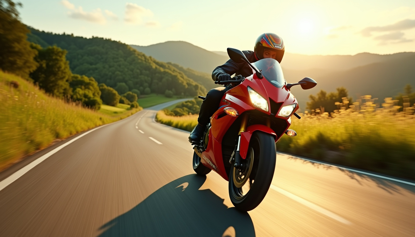 Moto Suzuki GSX-R125 en conduite sur une route sinueuse en milieu rural