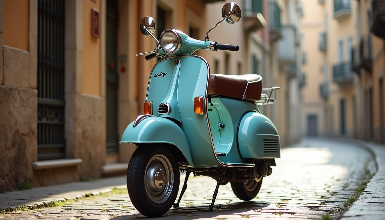 Motobécane Cady M1 de 1965 en bon état, vue de face sur fond urbain ancien
