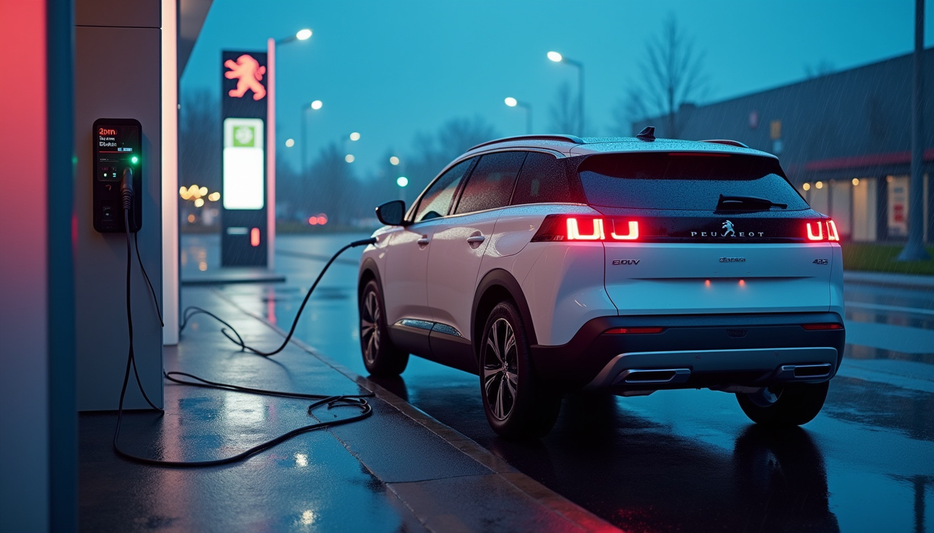 Peugeot E-3008 en recharge rapide sur borne 160 kW