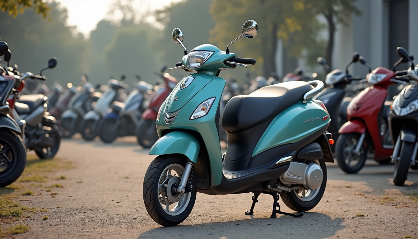 Scooter Peugeot Tweet 125 d'occasion exposé dans un parc de véhicules d'occasion