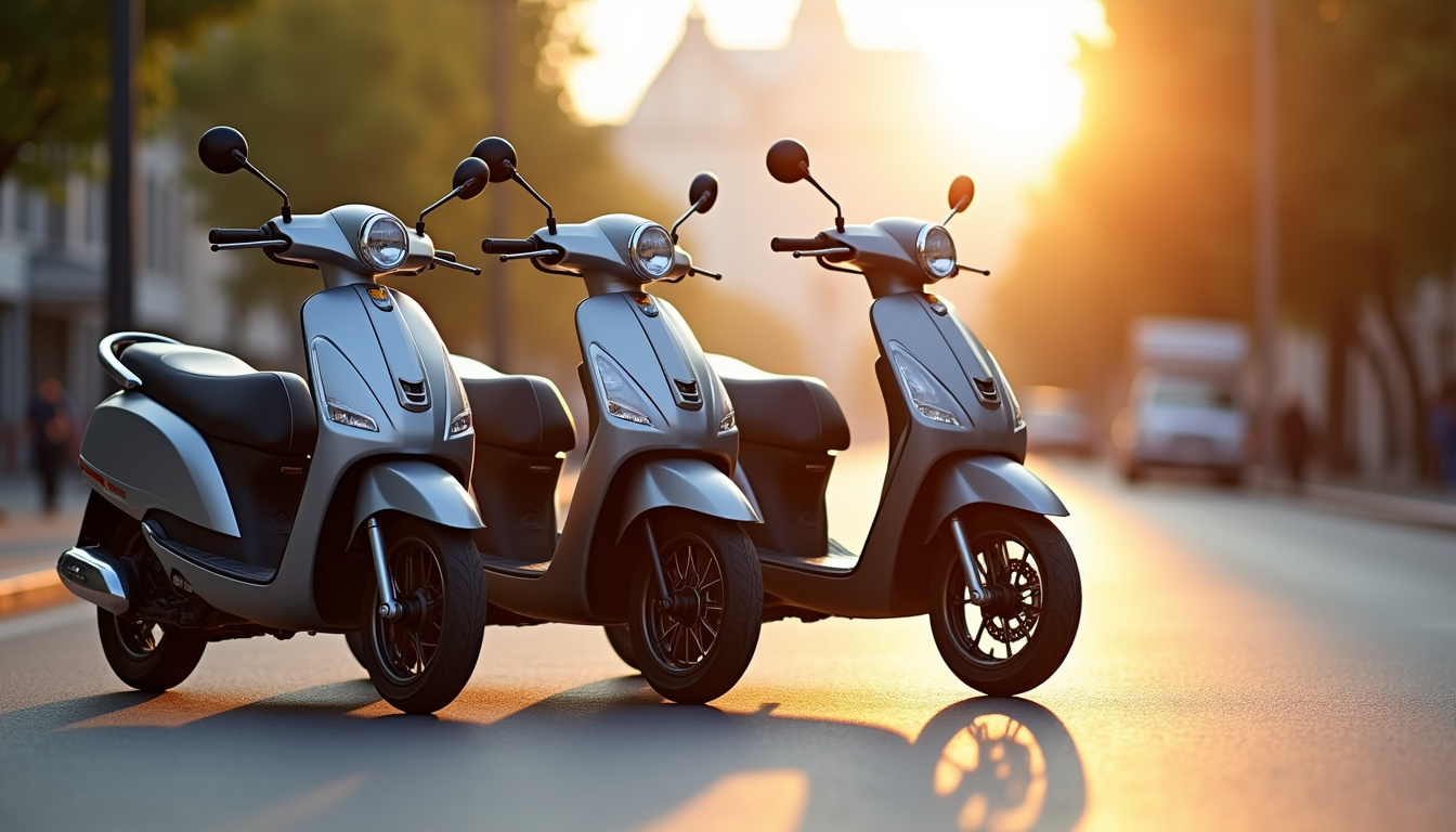 Scooters 125 Peugeot Pulsion EVO, Tweet et Django alignés sur une route urbaine