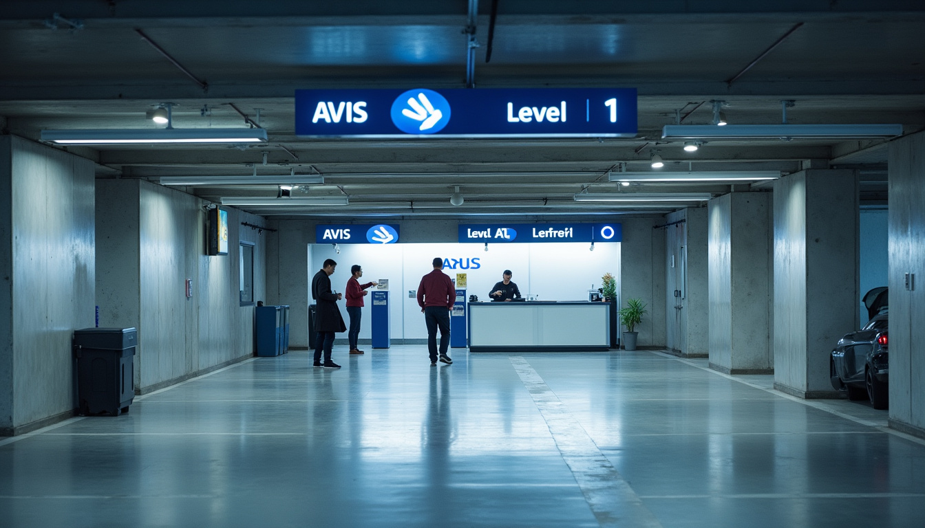 Entrée de l'agence Avis située au niveau -1 du parking Saint-Laud à Angers