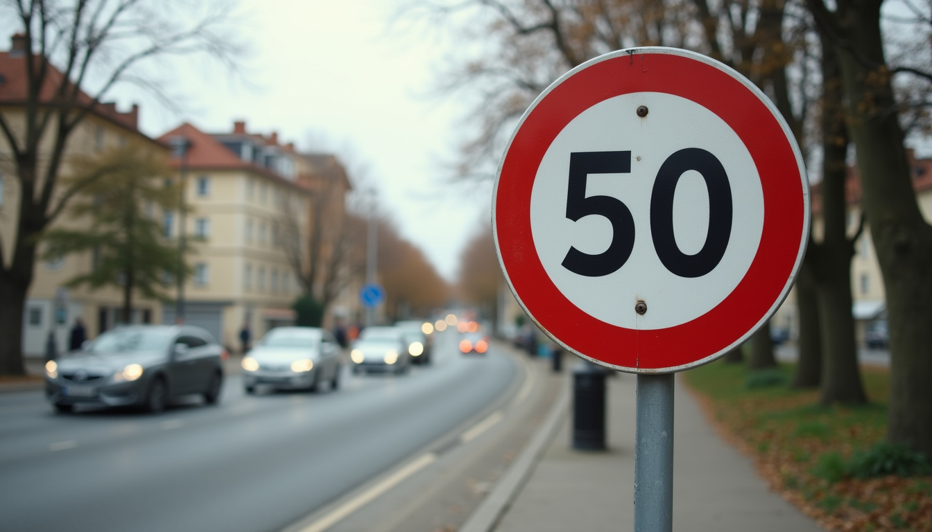 Panneau de limitation de vitesse en France indiquant 50 km/h en agglomération