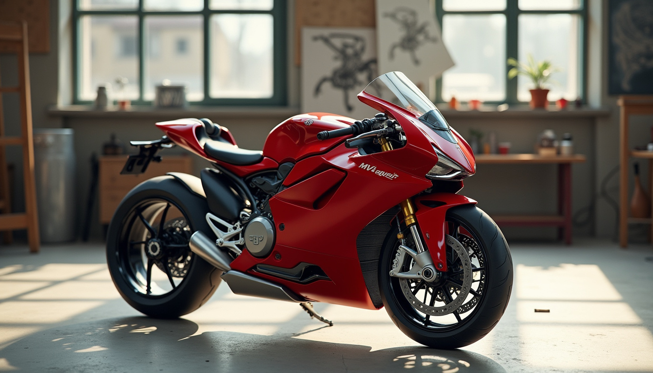 Représentation d'une moto inspirée de la MV Agusta, commandée par Piero Ferrari