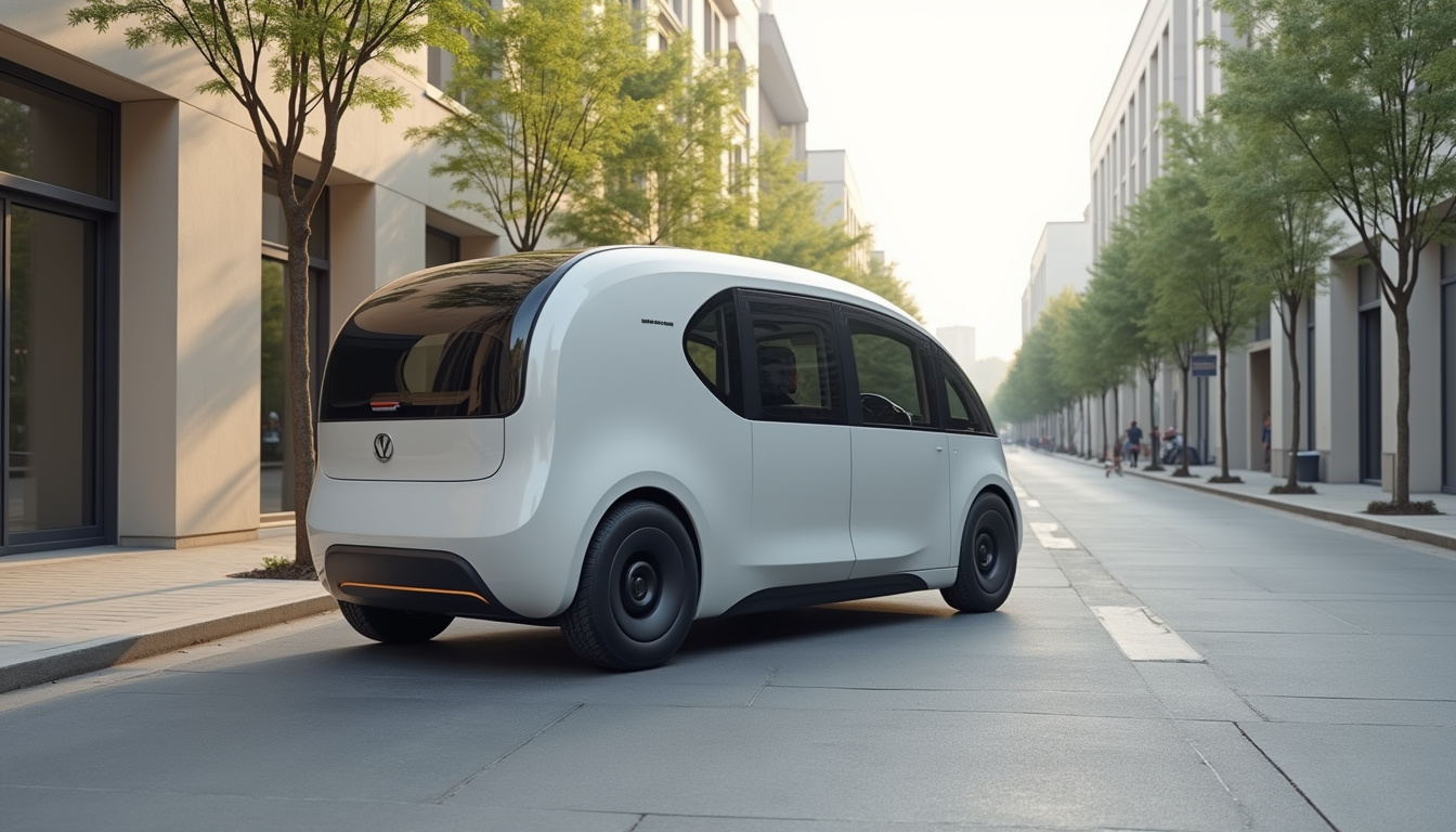 Voiture sans permis moderne avec design épuré et lignes fluides, stationnée en milieu urbain