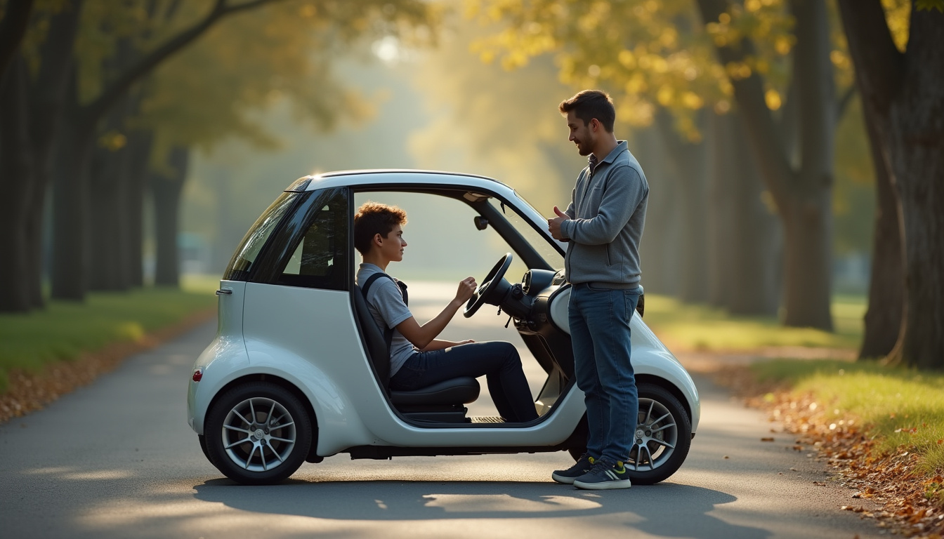 Jeune en formation pratique en voiture sans permis avec moniteur d'auto-école