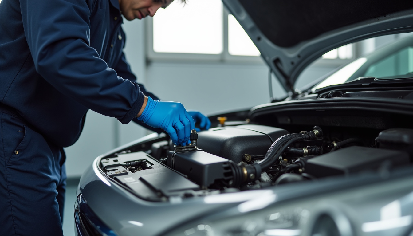 Mécanicien en train de remplacer les bougies de préchauffage sur un moteur Peugeot 1.6 HDi