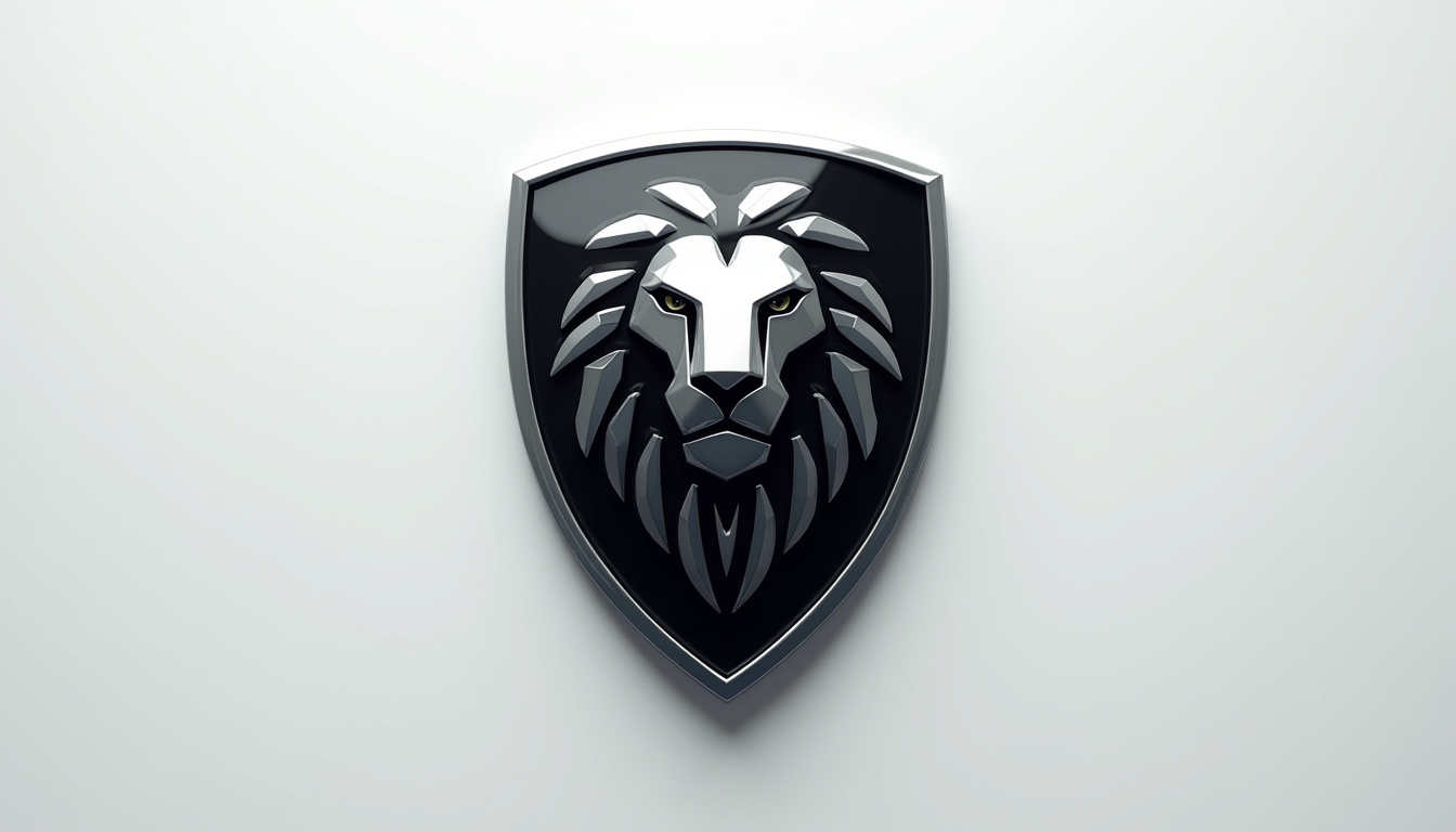Nouveau logo Peugeot en forme de blason noir avec tête de lion argentée
