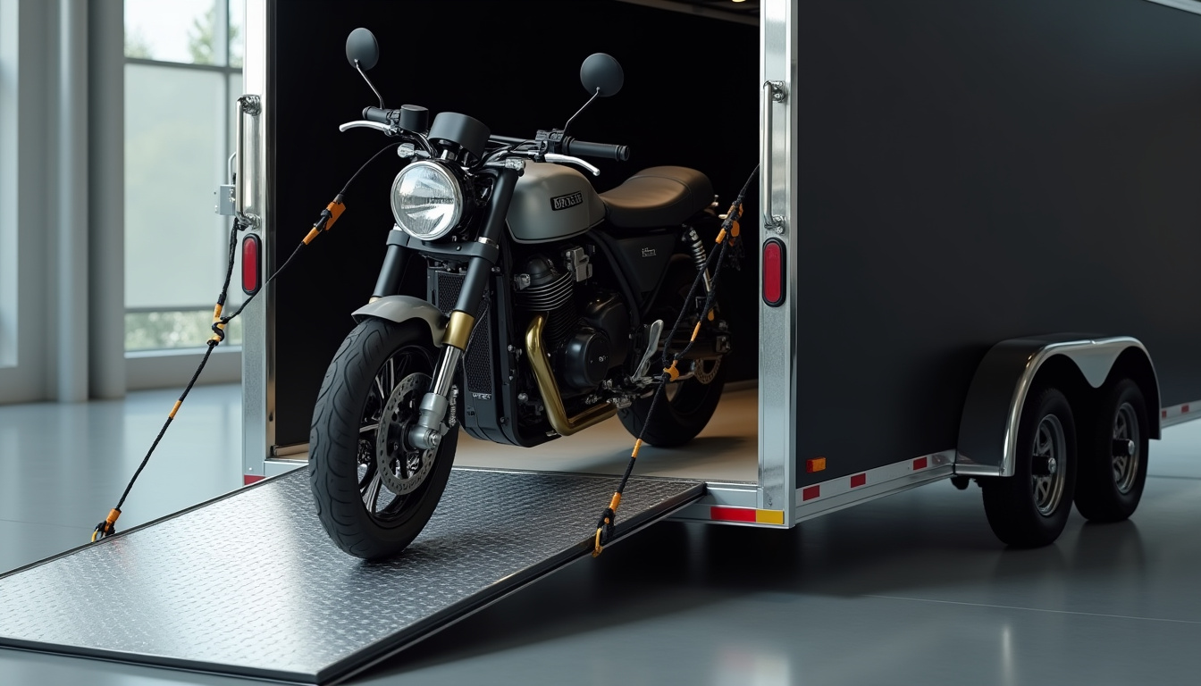 Technicien en train de charger une moto sur une remorque après une panne en bord de route