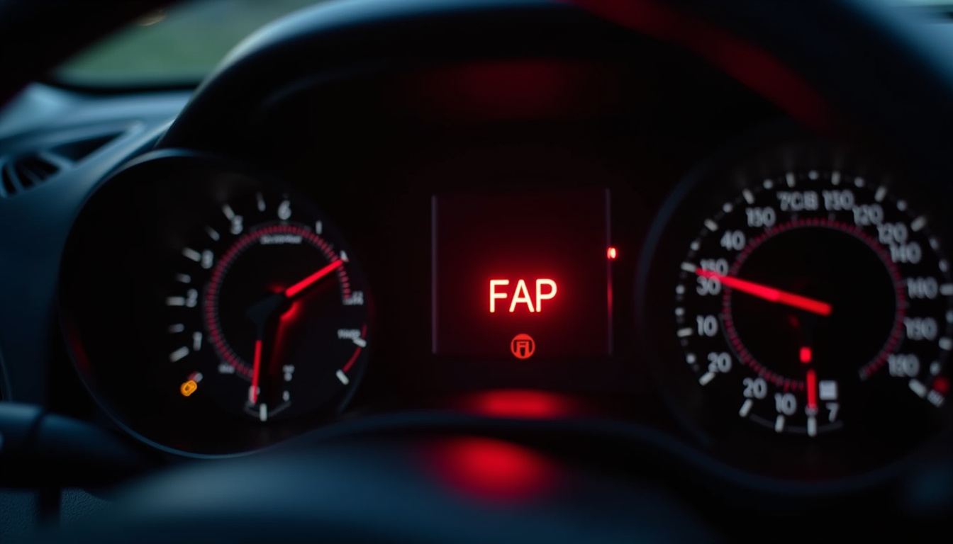 Voyant FAP allumé sur le tableau de bord d’une voiture