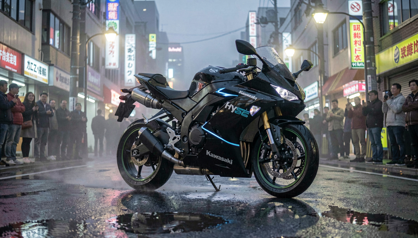 Prototype de la Kawasaki Ninja H2 HySE lors d'une démonstration publique au Japon