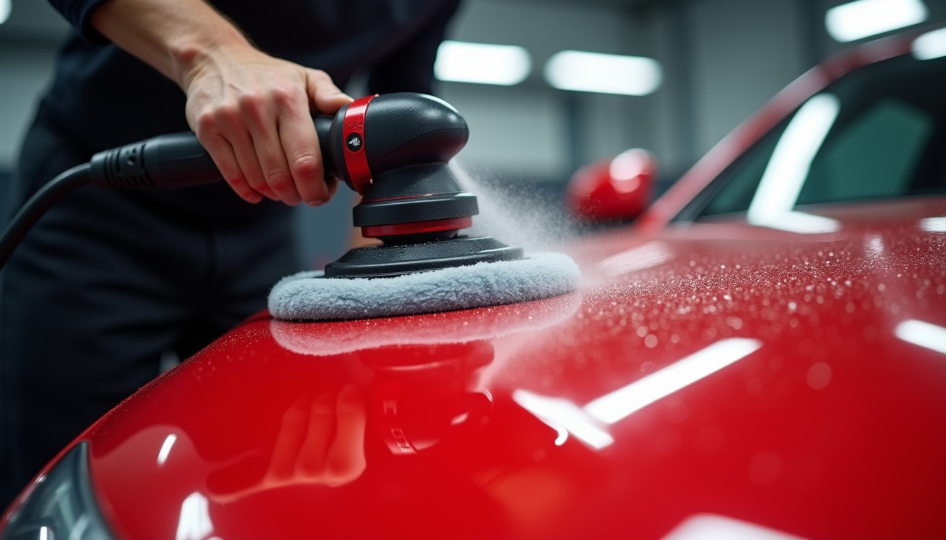 Utilisation d'une lustreuse sur une carrosserie en détail automobile
